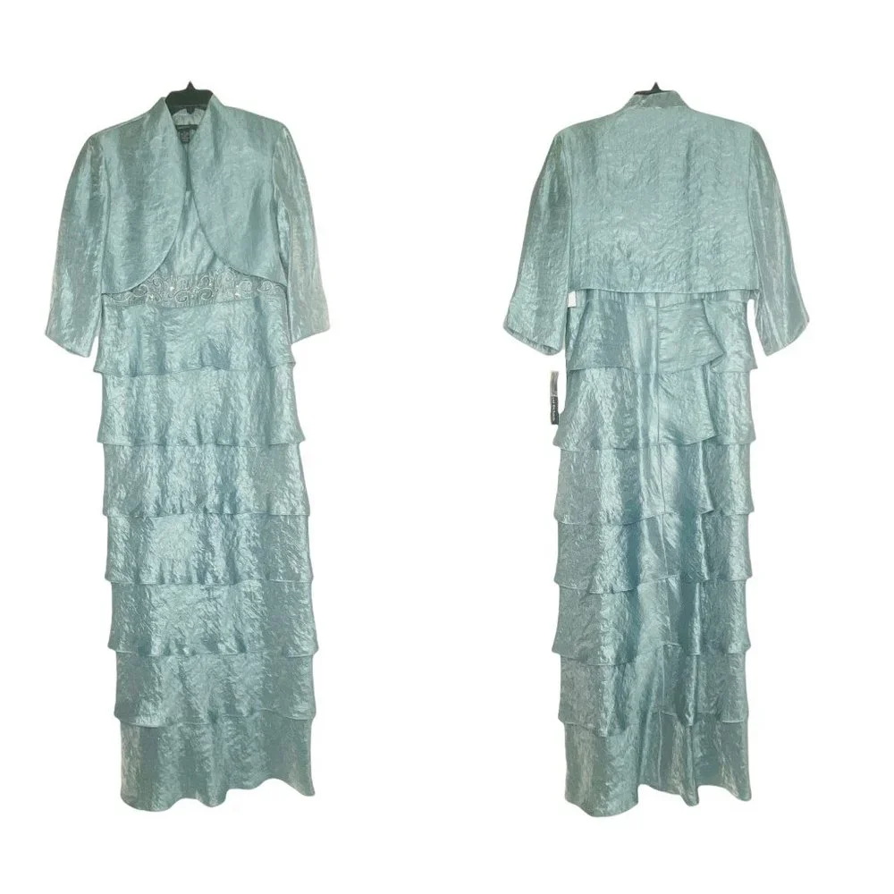 R&M Richards Tafetta 2Piece Gown and Bolero Set NWT Blue Sz 14 Style Vintage 80s - Picture 6 of 15